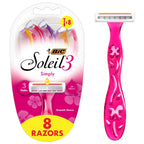 BIC Soleil Simply Smooth Women's Disposable 3 Blade Razors, Moisture Strip and Comfortable Handle, Skin Care Routine Kit, 8 Count (Pack of 2)