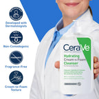 Buy now CeraVe Hydrating Cream To Foam Cleanser, Makeup Remover Face Wash For Dry Skin, Foaming Facial Cleanser With Hyaluronic Acid, Normal To Dry Skin, Fragrance Free & Non Comedogenic, 19 Fluid Ounce at indiglob india