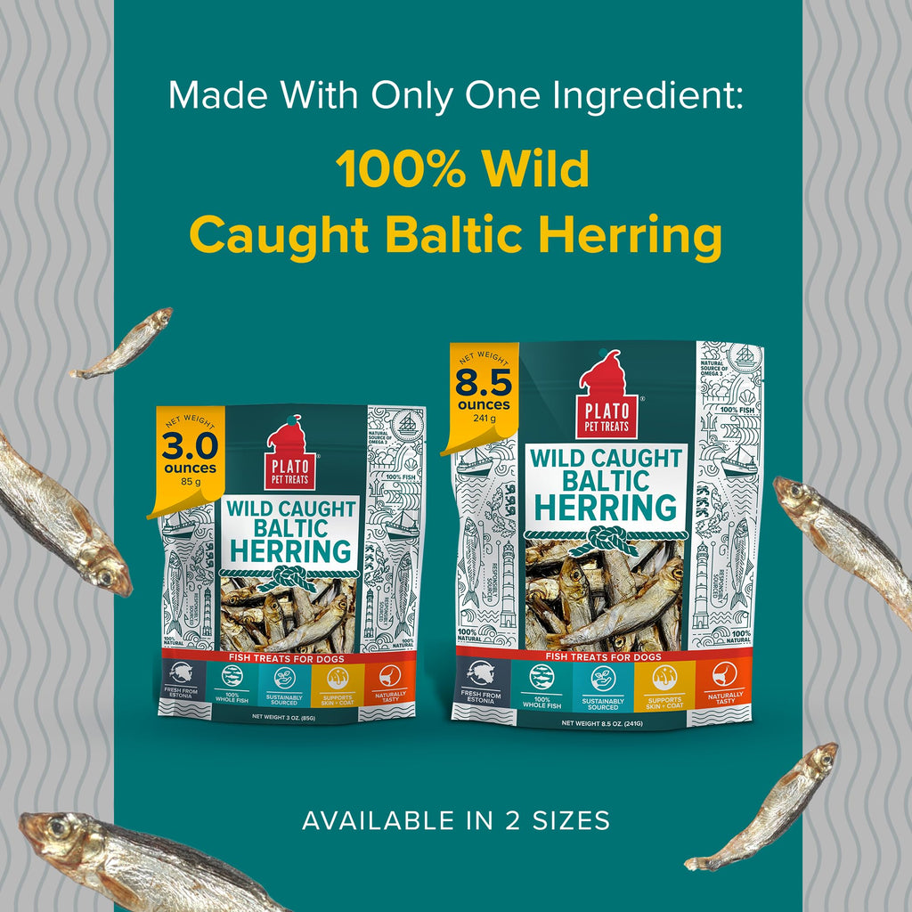 Plato Pet Treats Fish Dog Treats, Wild Caught Baltic Herring, 3 oz, 2 Pack