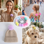 Pom Pom Hair Ties 16 Pcs Hair Ties for Girls Ball Scrunchies Hair Accessories for Women(2 inch,Multi-color)
