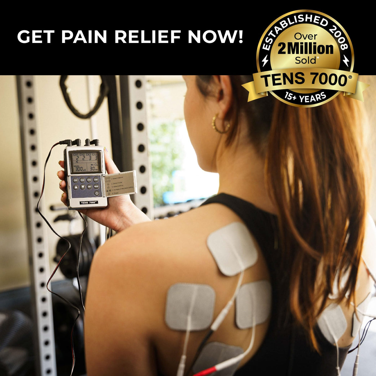 TENS 7000 Pro Rechargeable Tens Unit Muscle Stimulator, 4 Channels, Back Pain Relief, 8 Electrodes/Unit Pads, EMS and TENS Machine, Muscle Recovery & Growth, Stim Machine, Electrotherapy