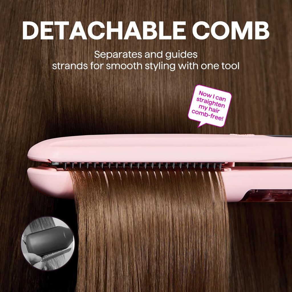 Wavytalk Steam Hair Straightener Steam Sesh for Less Heat Damage, Flat Iron | Detachable Comb, Steam Nourishes, Speeds Straightening, Fights Humidity & Frizz, Nano Titanium 1.38'' Plate, 5 Heat, Pink