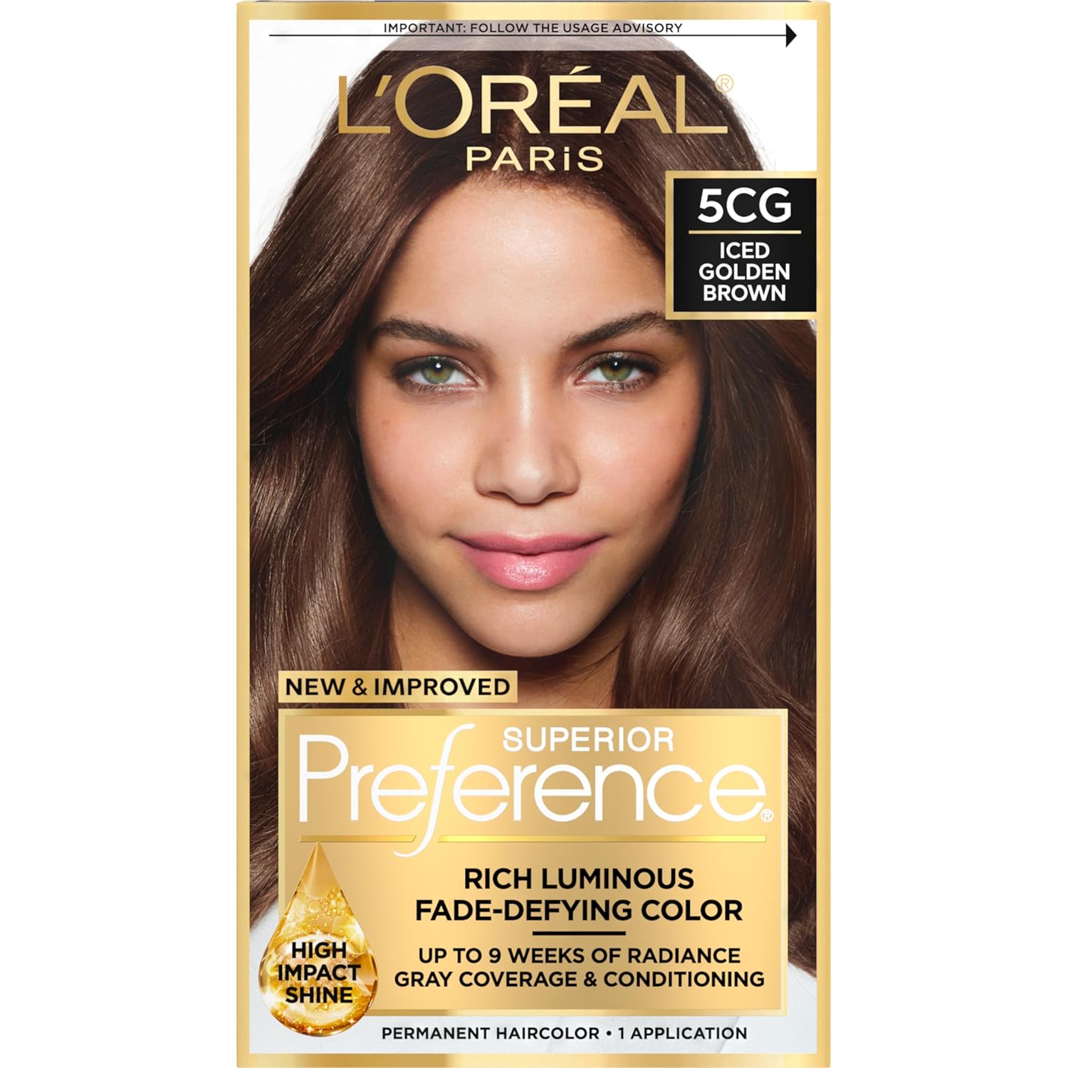 Buy now L'Oreal Paris Superior Preference Luminous Fade-Defying Permanent Hair Color, Hair Dye For Up to 9 Weeks of Radiance, Light Ash Blonde 9A, 1 Hair Dye Kit 5CG Iced Golden Brown 1 Count (Pack of 1) at indiglob india