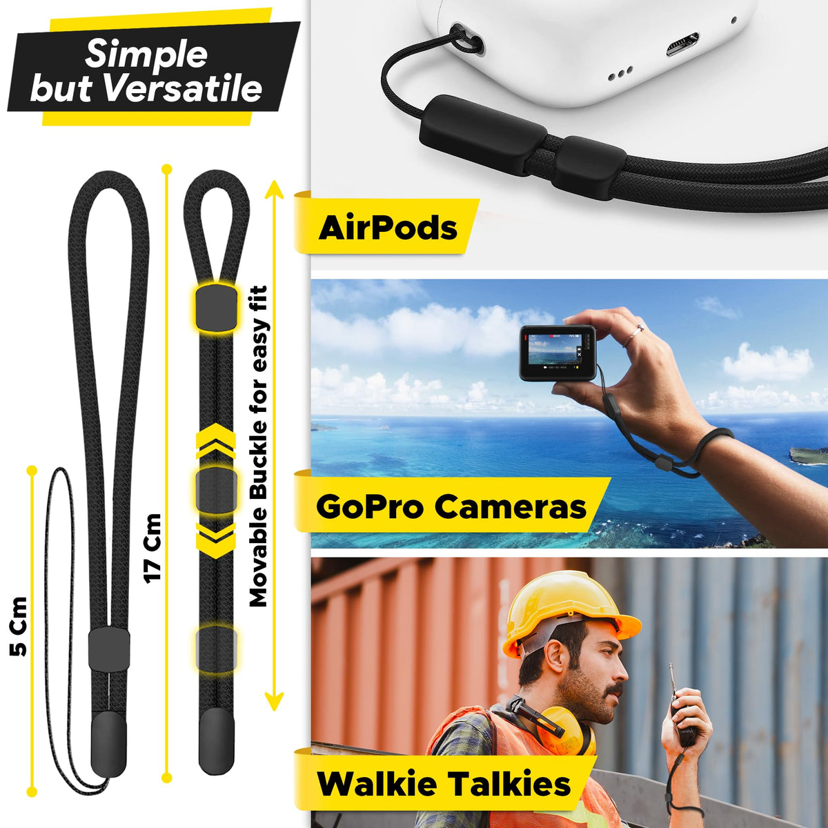 Empire Hand Wrist Strap Lanyard, 3 Pack Black Adjustable Lanyard Wrist Straps