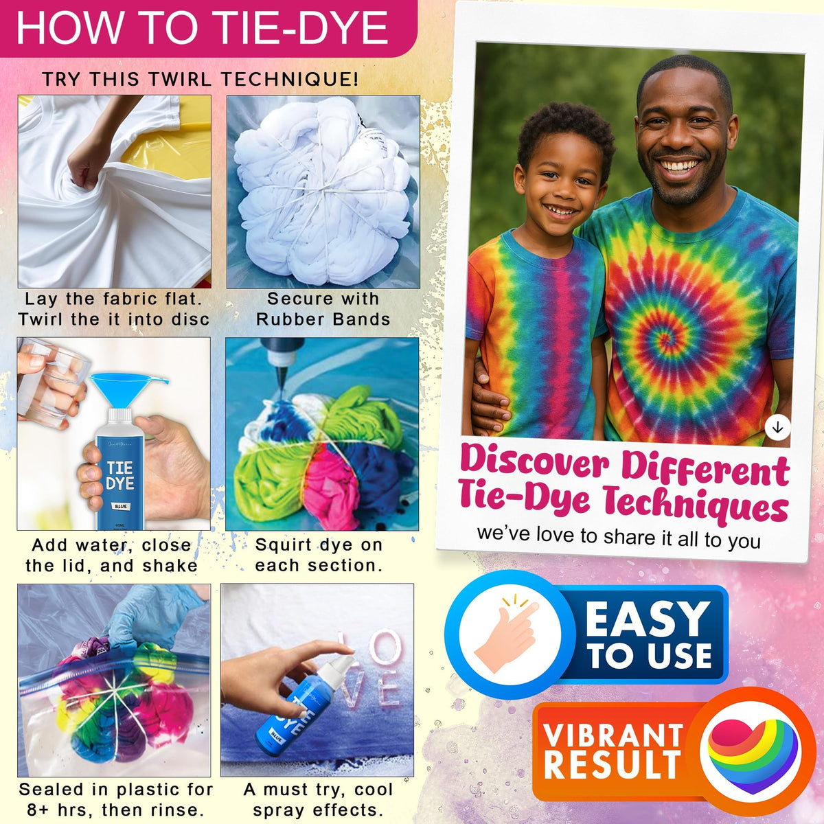 Jim&Gloria Tie Dye Kit, 36 Tiedye Powder 12 Larger Bottles Fabric Dyes for Clothing, Permanent Dye with Soda Ash Tie Dye Kits for Large Groups Paint Party Summer Activities DIY Crafts