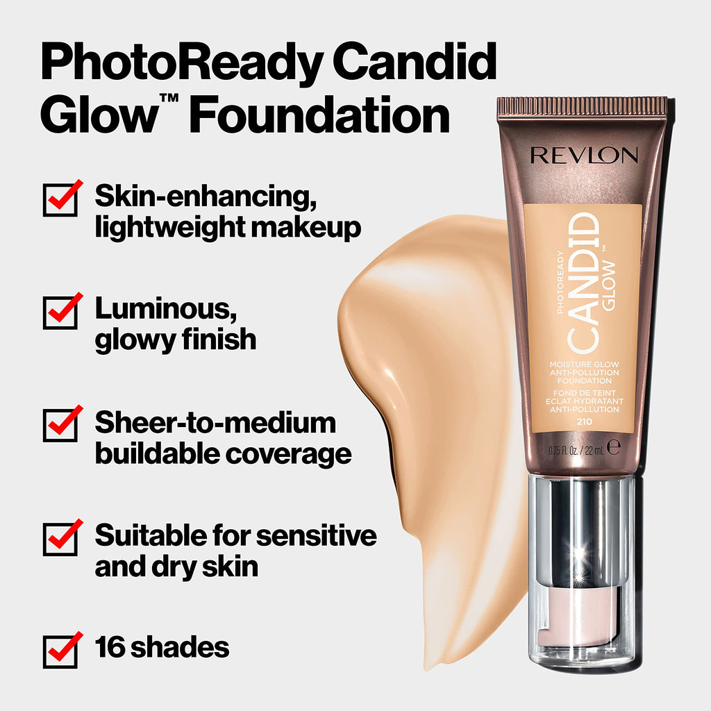Buy now Revlon PhotoReady Candid Glow Moisture Glow Anti-Pollution Foundation with Vitamin E and Prickly Pear Oil, Anti-Blue Light Ingredients, without Parabens, Pthalates, and Fragrances, Medium Beige, 0.75 oz at indiglob india