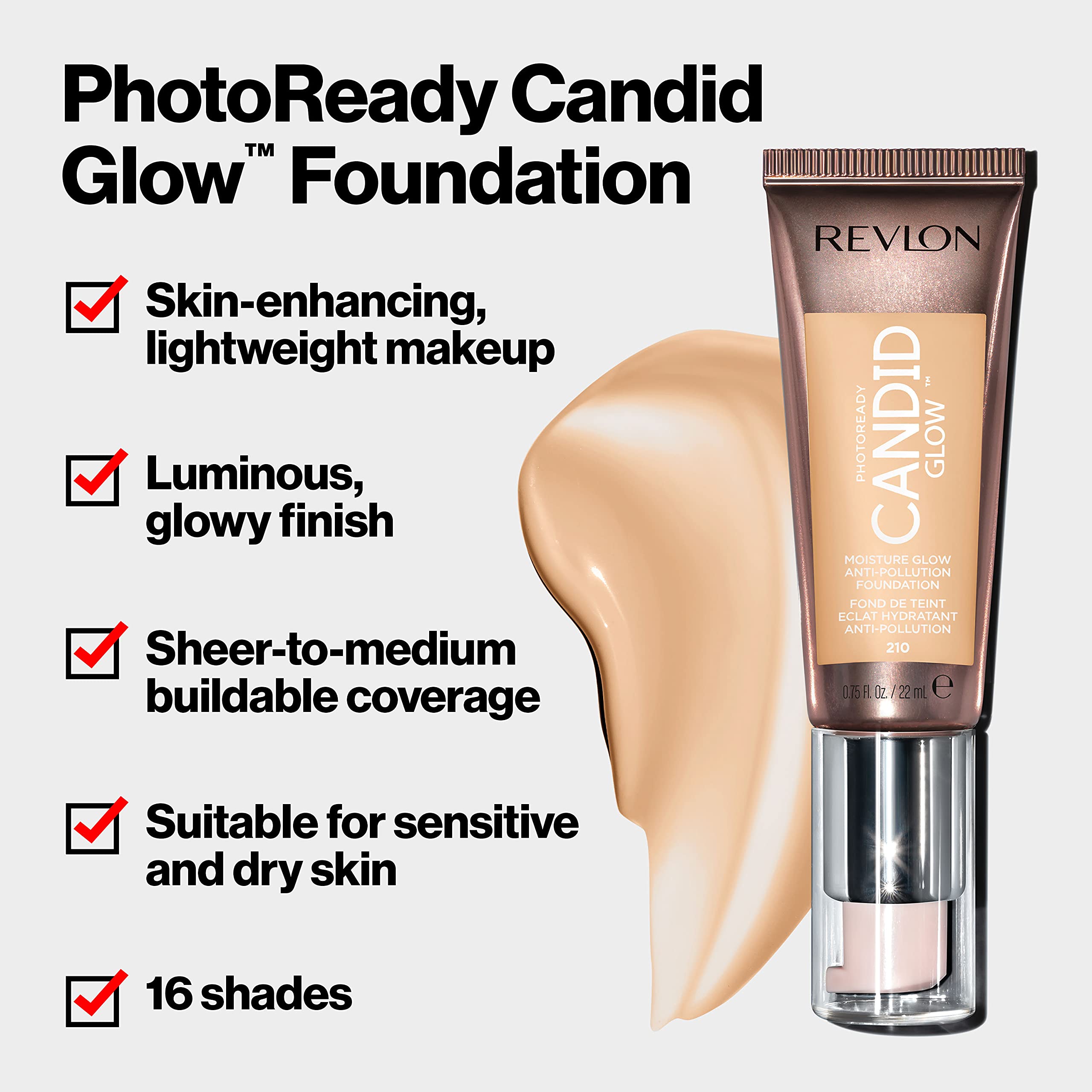 Buy now Revlon PhotoReady Candid Glow Moisture Glow Anti-Pollution Foundation with Vitamin E and Prickly Pear Oil, Anti-Blue Light Ingredients, without Parabens, Pthalates, and Fragrances, Medium Beige, 0.75 oz at indiglob india