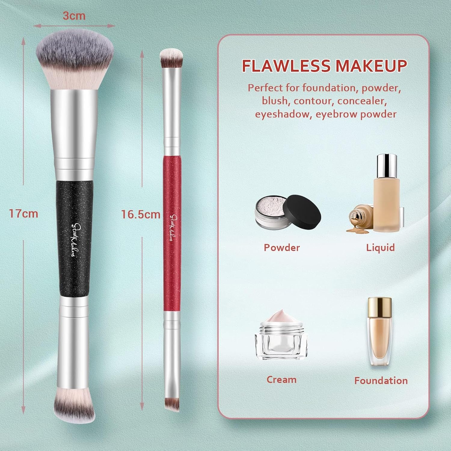 Buy now Makeup Brushes Dual-ended Foundation Brush - START MAKERS 2-in-1 Concealer Brush Face Eyebrow Eyeshadow Brush for Liquid, Powder, Buffing, Blending, Contouring Foundation Make Up Brushes(2Pcs) at indiglob india