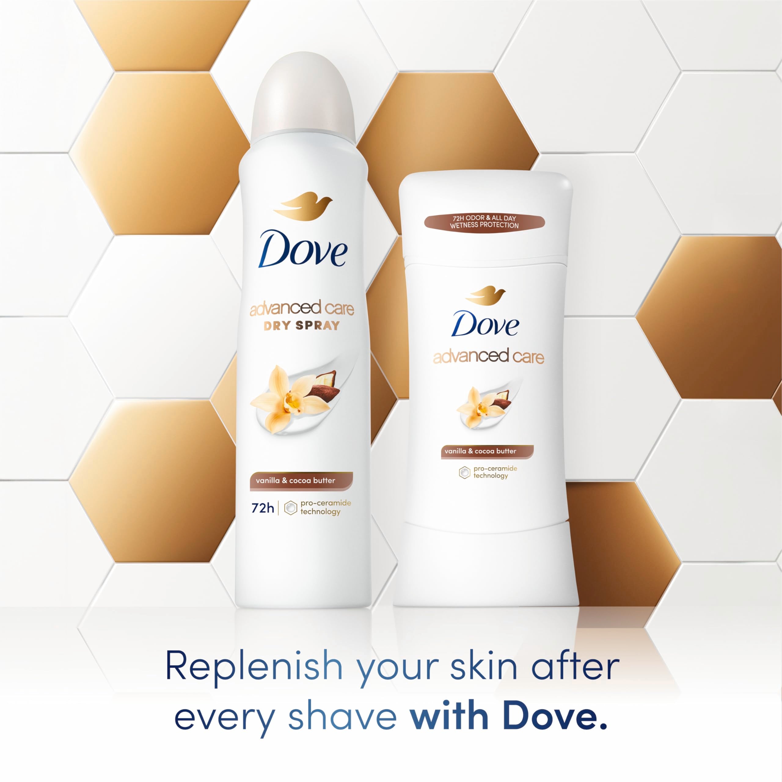 Dove Advanced Care Antiperspirant Stick Vanilla & Cocoa Butter 2.6 oz 3PK | Advanced Care Antiperspirant deodorant with Pro-Ceramide Technology 72-hour odor control and all-day sweat protection