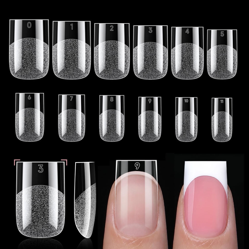 Luckyfairy Extra Short Square Fake Nails, Soft Gel Pre-Shaped Acrylic XS Short Square Nail Tips, Half Matte Full Cover Clear Press on Flase Nail Tips for Nail Extension Home DIY 240pcs/12 Sizes