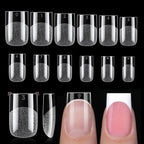 Luckyfairy Extra Short Square Fake Nails, Soft Gel Pre-Shaped Acrylic XS Short Square Nail Tips, Half Matte Full Cover Clear Press on Flase Nail Tips for Nail Extension Home DIY 240pcs/12 Sizes