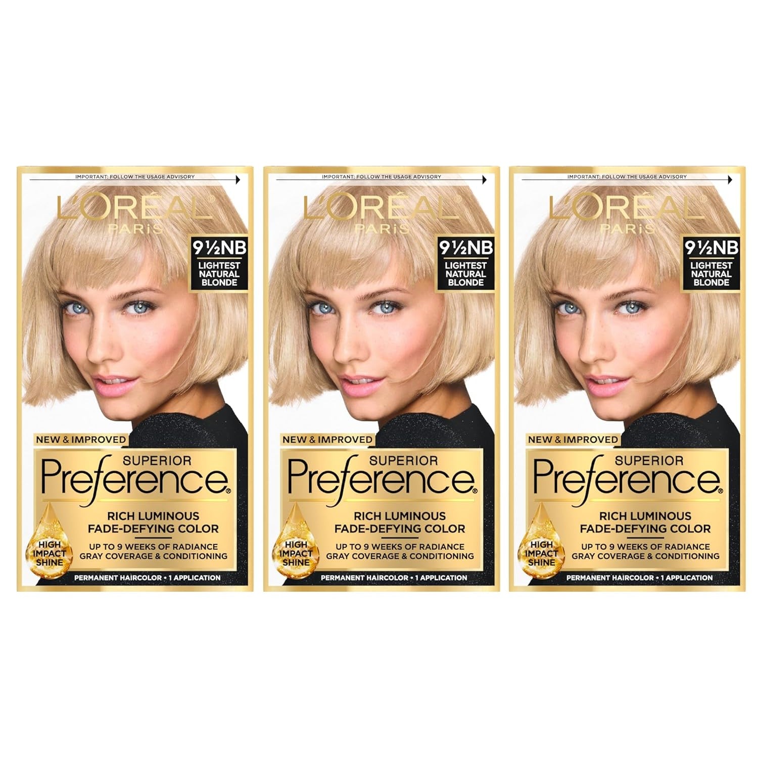 Buy now L'Oreal Paris Superior Preference Luminous Fade-Defying Permanent Hair Color, Hair Dye For Up to 9 Weeks of Radiance, Light Ash Blonde 9A, 1 Hair Dye Kit 9.5 NB Lightest Natural Blonde 1 Count (Pack of 3) at indiglob india