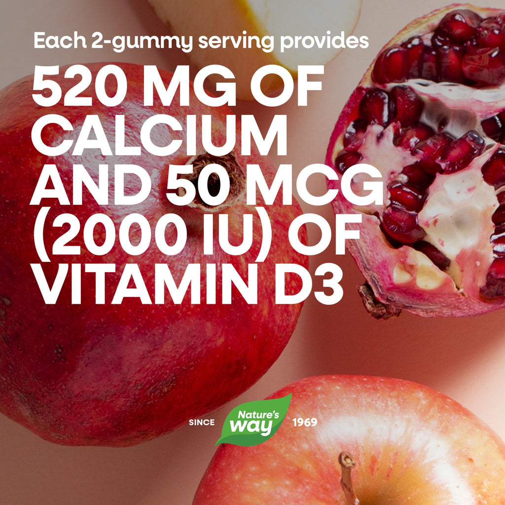 Nature’s Way Alive! Chewable Calcium Gummies with Vitamin D3, 60 ct | Daily Supplement Supports Healthy Bones and Teeth, and Muscle Function*, Strawberry and Raspberry-Lemonade Flavored