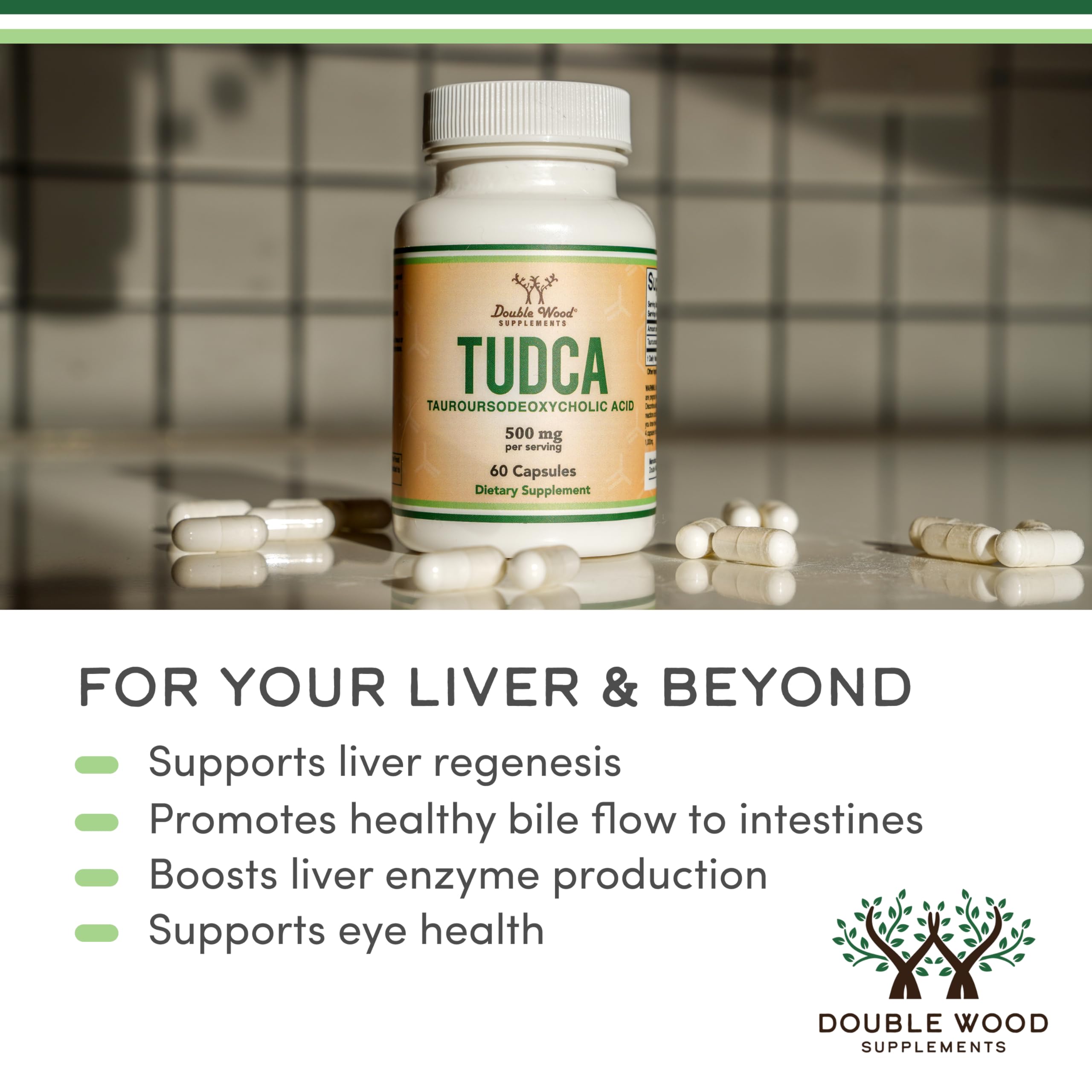 TUDCA Bile Salts 500mg, Digestion, Gallbladder + Liver Support, 60 Capsules | Bile Flow + Post-Cholecystectomy Support, Genuine Bile Acid TUDCA, Authentic Bitter Taste, 250mg per Cap, Third-Party Tested