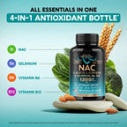 NAC Supplement with Selenium, B6 & B12 - NAC 1200 mg - Lab Tested, 120 Caps | N Acetyl Cysteine 600 mg/caps, 1200 mg/serving - Antioxidant & Immune Support - Non-GMO, Gluten-Free, Vegan - 60-Day Supply