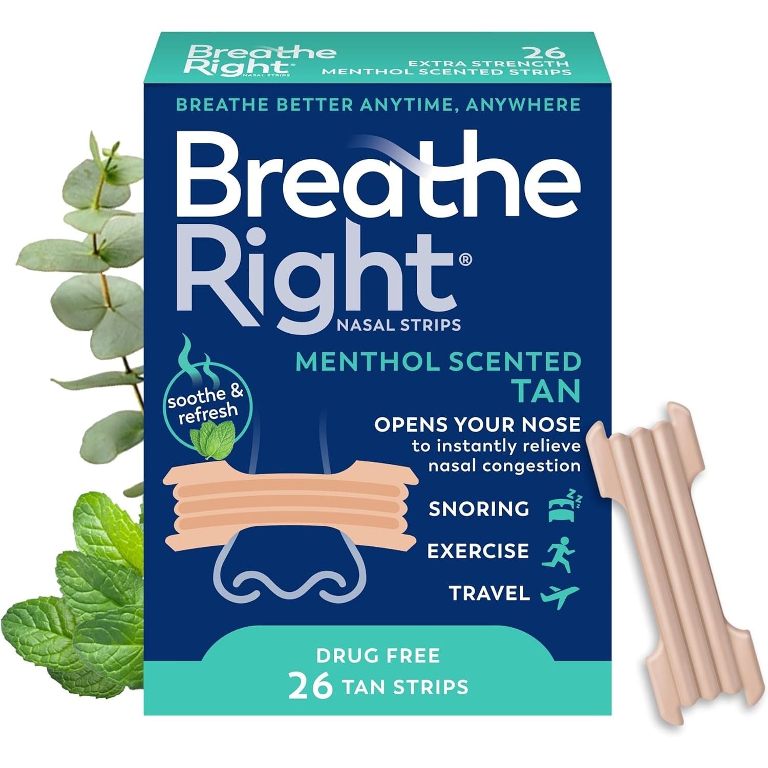 Buy now Breathe Right Nasal Strips Lavender Scent Extra Strength Tan Nasal Strips Help Stop Snoring Drug-Free Snoring Solution & Nasal Congestion Relief Caused By Colds & Allergies 26ct (packaging may vary) Menthol at indiglob india