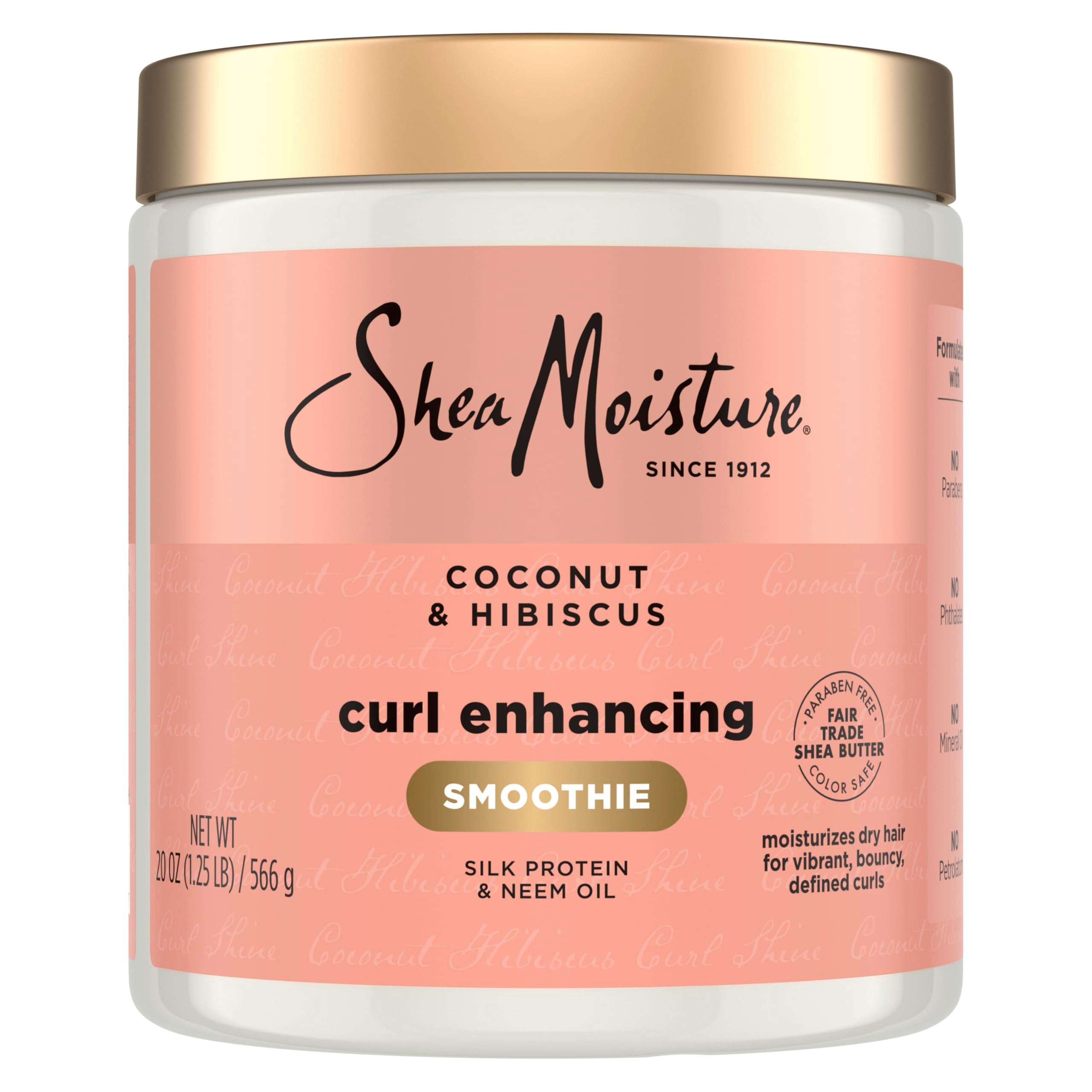 Shea Moisture Curl Enhancing Smoothie Hair Cream for Thick, Curly Hair Coconut and Hibiscus Sulfate Free and Paraben Free Curl Cream 20 oz | For curly hair - moisturizes, defines curls, and reduces frizz with Coconut Oil, Neem Oil and Silk Protein.