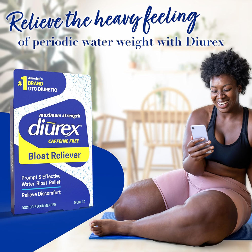 Buy now Diurex Caffeine-Free Bloat Relief, Maximum Strength, Relieve Water Bloat Discomfort, Up to 6 Hours of Relief, 24 Count at indiglob india