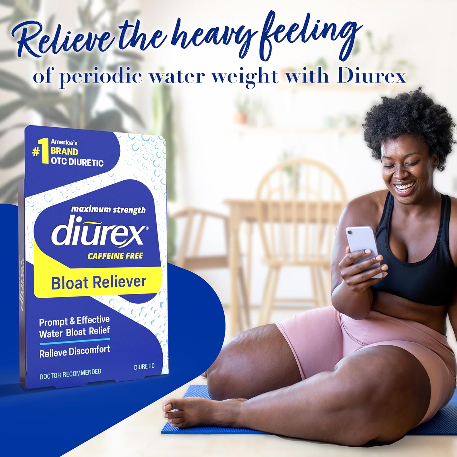 Buy now Diurex Caffeine-Free Bloat Relief, Maximum Strength, Relieve Water Bloat Discomfort, Up to 6 Hours of Relief, 24 Count at indiglob india