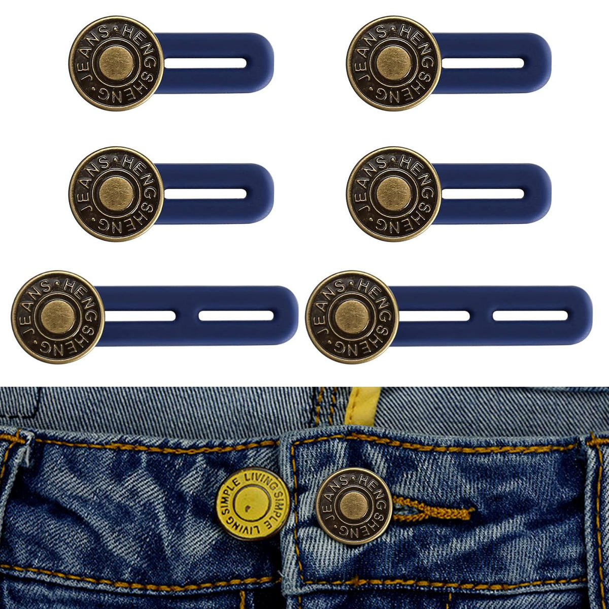 6 Pcs Jean Button Extender, Pants Extender Button for Women Men, Waist Extenders, Retractable No Sew Instant Waistband Extender Buttons Metal Silicone for Jeans Pants Collar, 2 Sizes