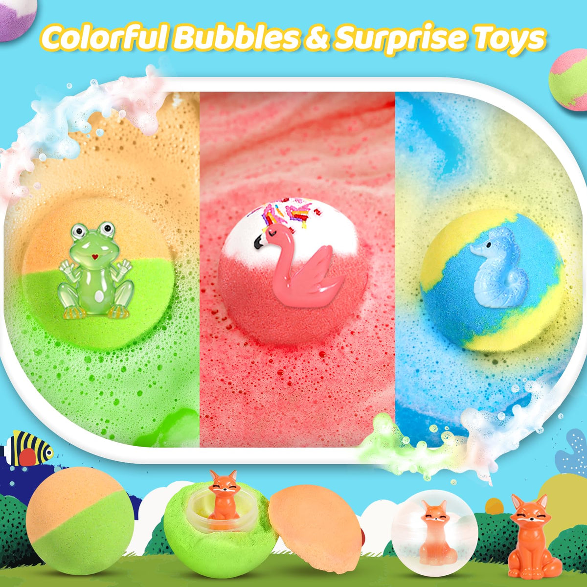30 Pack Bath Bombs for Kids with Toys Inside, Kids Bath Bombs Gift Set with 30 Sea & Land & Sky Animal Surprise Toy, Child-Safe Natural Bubble Bath Toys, Birthday Gifts for Kids Boys Girls