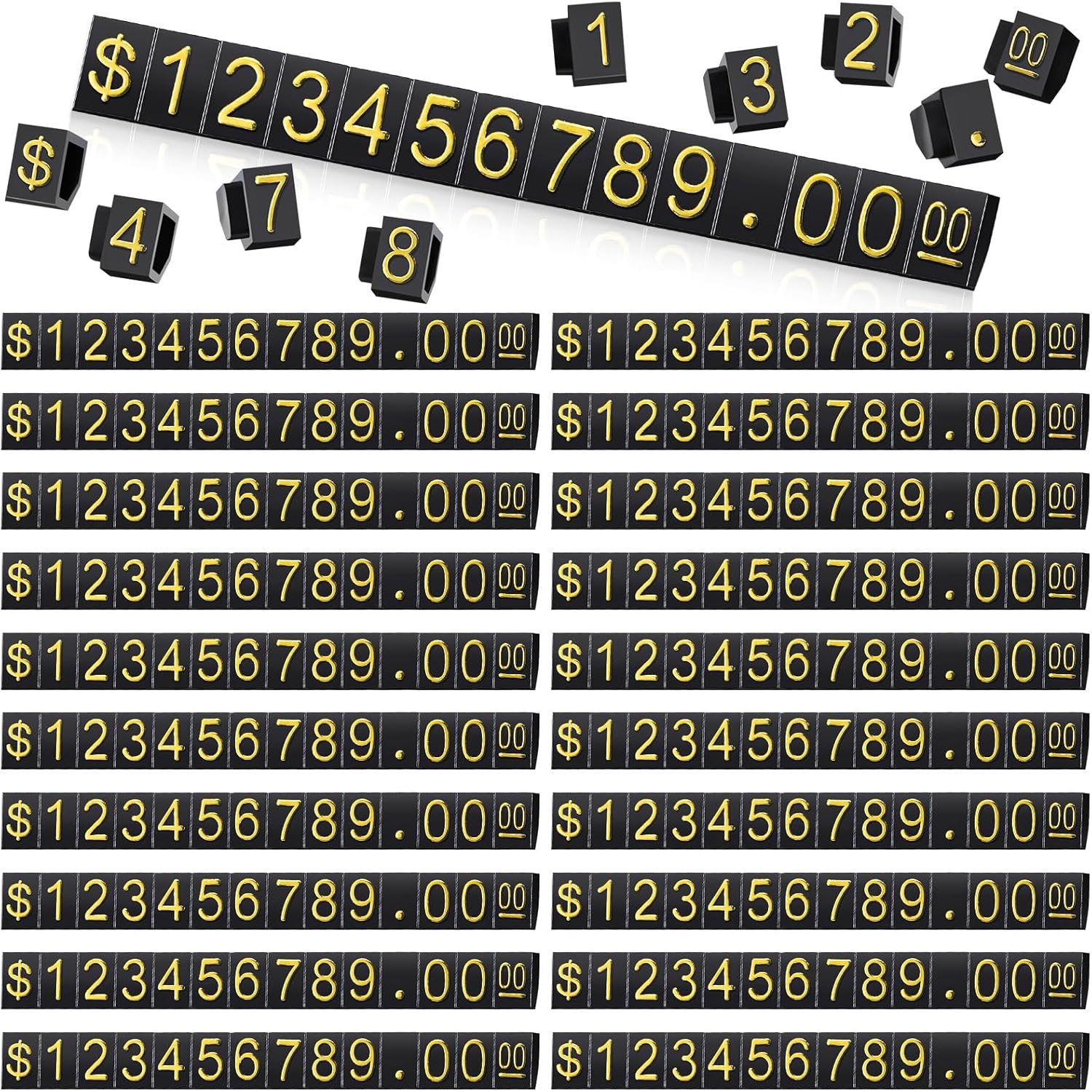 Buy now Qunclay 50 Sets Price Display Cube Number Letter Price Tag Cube Blocks Adjustable Dollar Display Stand Small Counter Kit for Jewelry Retail Vending Machine Shop Signs(White Number,Black) Black Gold Number at indiglob india