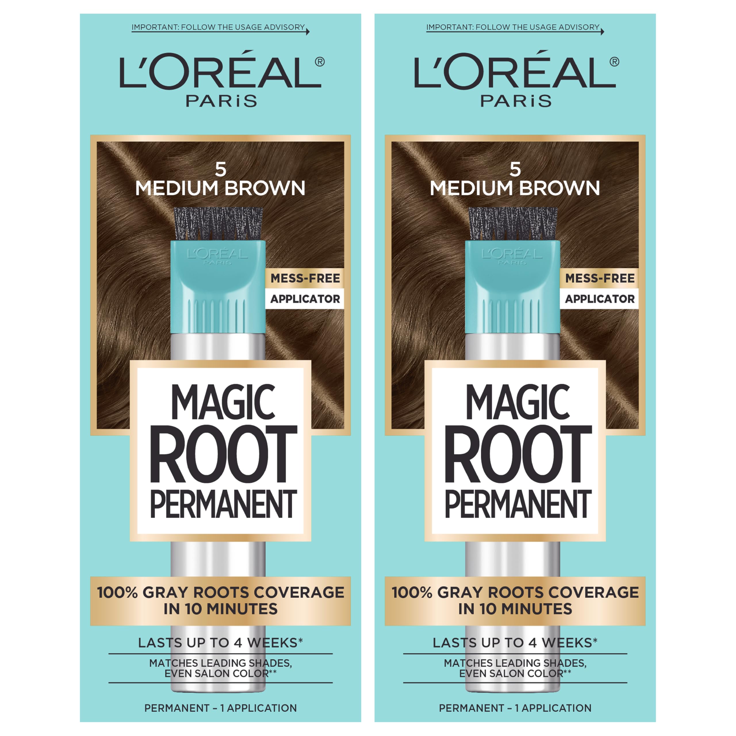 Buy now L'Oreal Paris Magic Root Rescue 10 Minute Root Hair Coloring Kit, Permanent Hair Color with Quick Precision Applicator, 100 percent Gray Coverage, 4 Dark Brown, 2 count at indiglob india