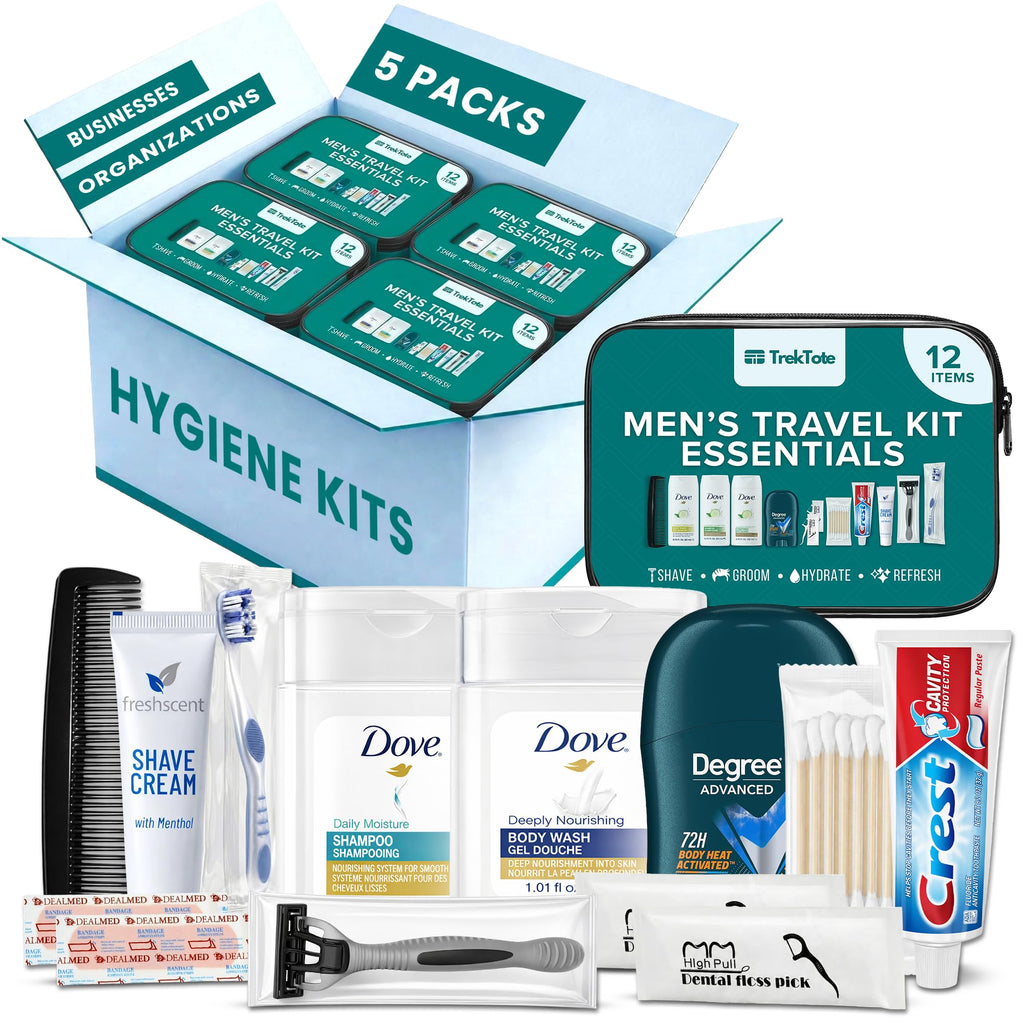 5 Pack Men’s Bulk Hygiene Kits – 12-Piece Premium Brand-Name Toiletries