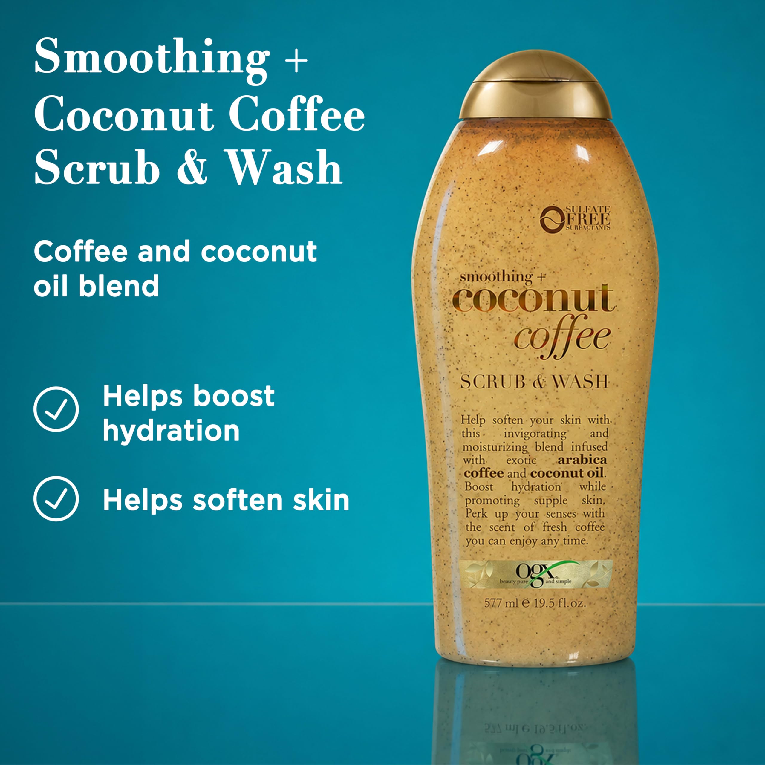 OGX Smoothing + Coconut Coffee Body Scrub, 19.5 fl oz | Infused with Arabica Coffee & Coconut Oil, Exfoliating, Hydrating Body Wash, Dry Skin, Paraben-Free, Sulfate-Free Surfactants