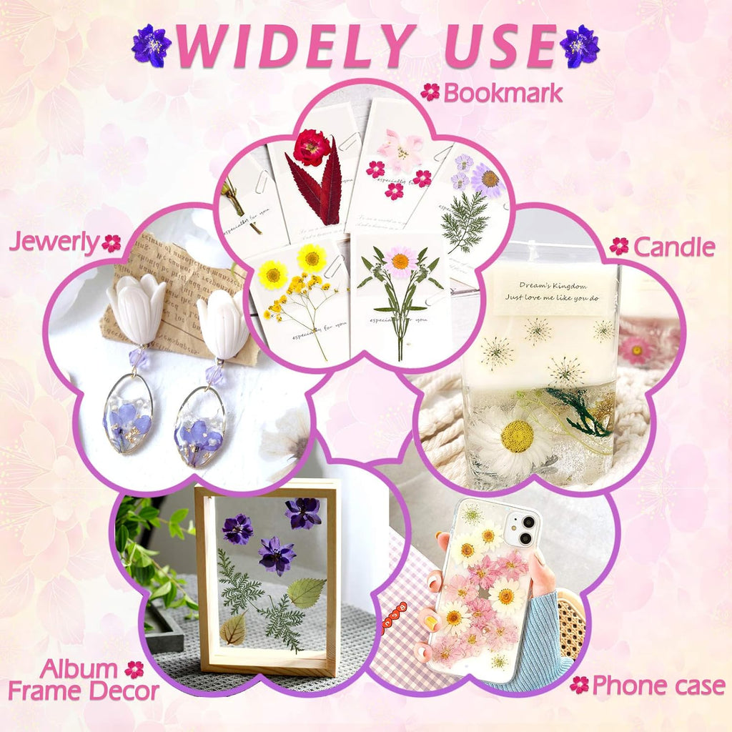 Buy now 140 Pcs Dried Pressed Flowers for Resin, Real Pressed Flowers Dry Leaves Bulk Natural Herbs Kit for Scrapbooking DIY Art Crafts, Epoxy Resin Jewelry Molds, Candle, Soap Making, Nails Décor at indiglob india