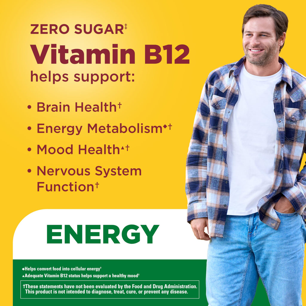 Nature Made Zero Sugar Energy Vitamin B12 Gummies, 110 Sugar Free Gummies | B12 Vitamin 1000 mcg per Serving, Energy Metabolism Support, Aspartame Free, Raspberry Flavor, 55 Day Supply