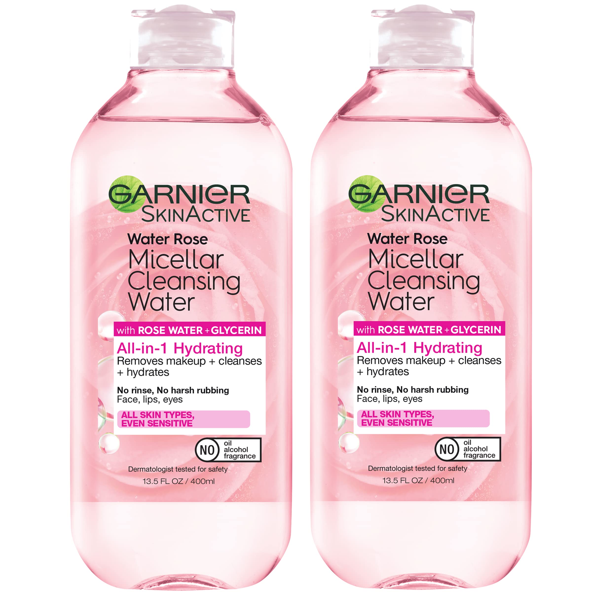Garnier Micellar Water with Rose Water and Glycerin, Hydrating Facial Cleanser & Makeup Remover, For All Skin Types, Vegan, Cruelty Free, 13.5 Fl Oz (400mL), 1 Count