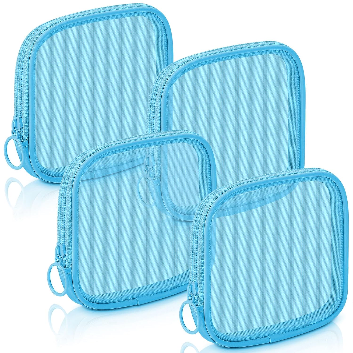 Buy now Weewooday 4 Pcs Mesh Makeup Bag Mesh Cosmetic Bag Travel Toiletry Pouch with Zipper Mini Makeup Cosmetic Purse for Daily Accessory(Small,Black) Small Blue at indiglob india