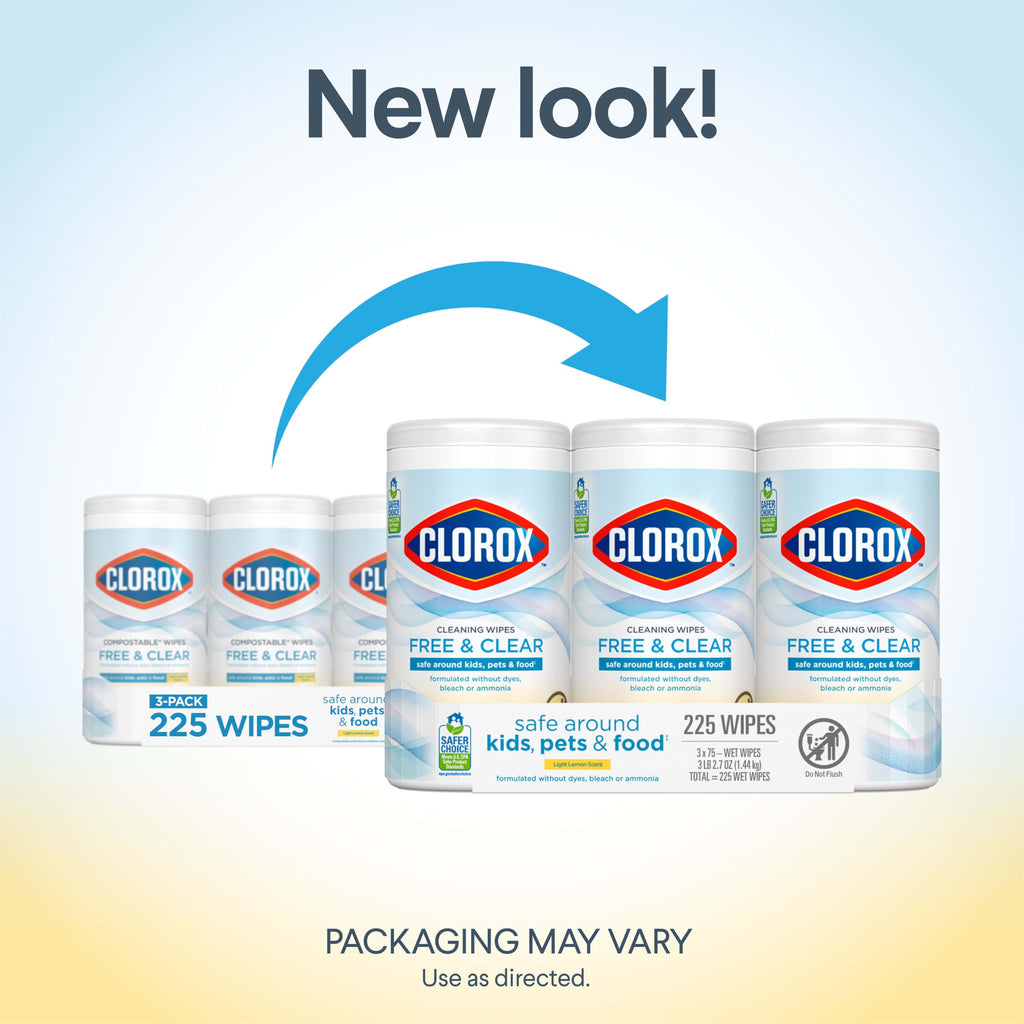 Buy now Clorox Free & Clear Cleaning Wipes, Light Lemon Scent, 75 Count, Pack of 3 (Pack May Vary) at indiglob india