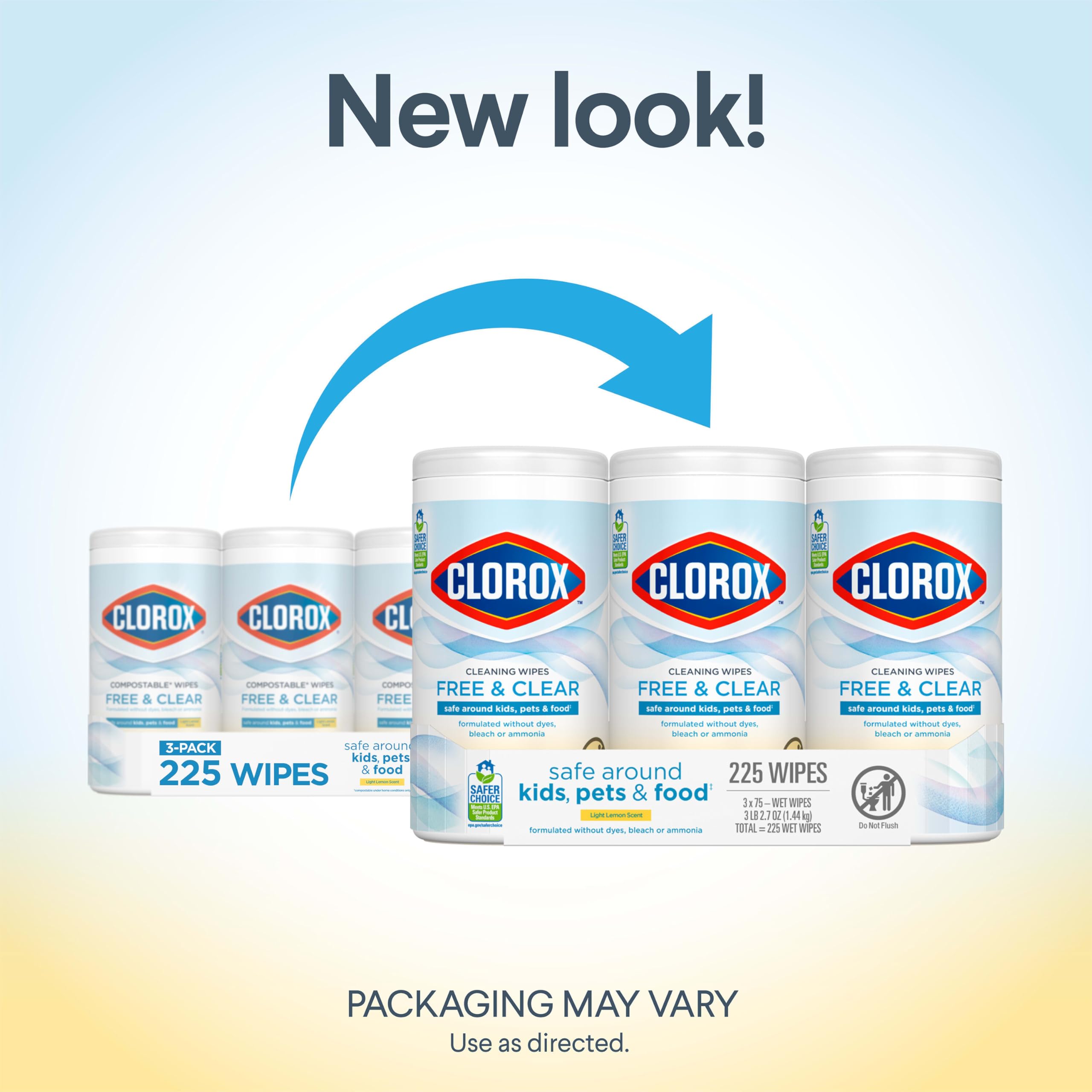 Buy now Clorox Free & Clear Cleaning Wipes, Light Lemon Scent, 75 Count, Pack of 3 (Pack May Vary) at indiglob india