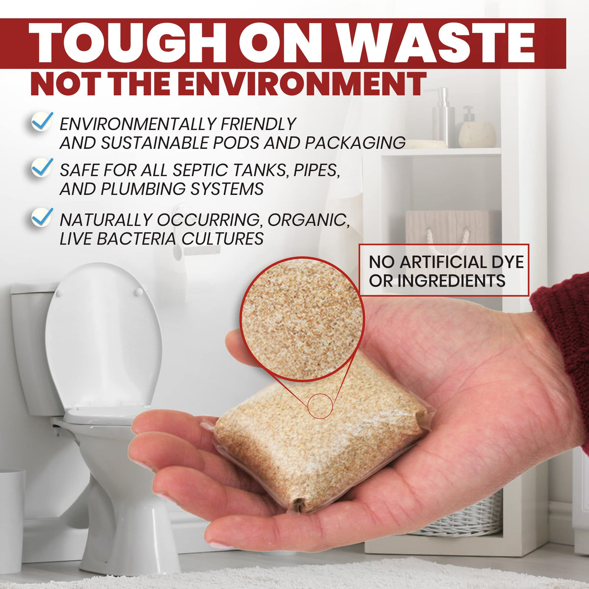 Septic Tank Treatment Pods, Enzyme & Live Bacteria, 12 Month Supply, 12 Ct
