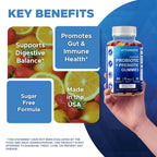 Vitamatic Sugar Free Probiotic + Prebiotic Gummies, 60 Count | 5 Billion CFU Bacillus Coagulans per serving, Support Digestive Health and Gut Flora Balance*, Non-GMO, Made in USA