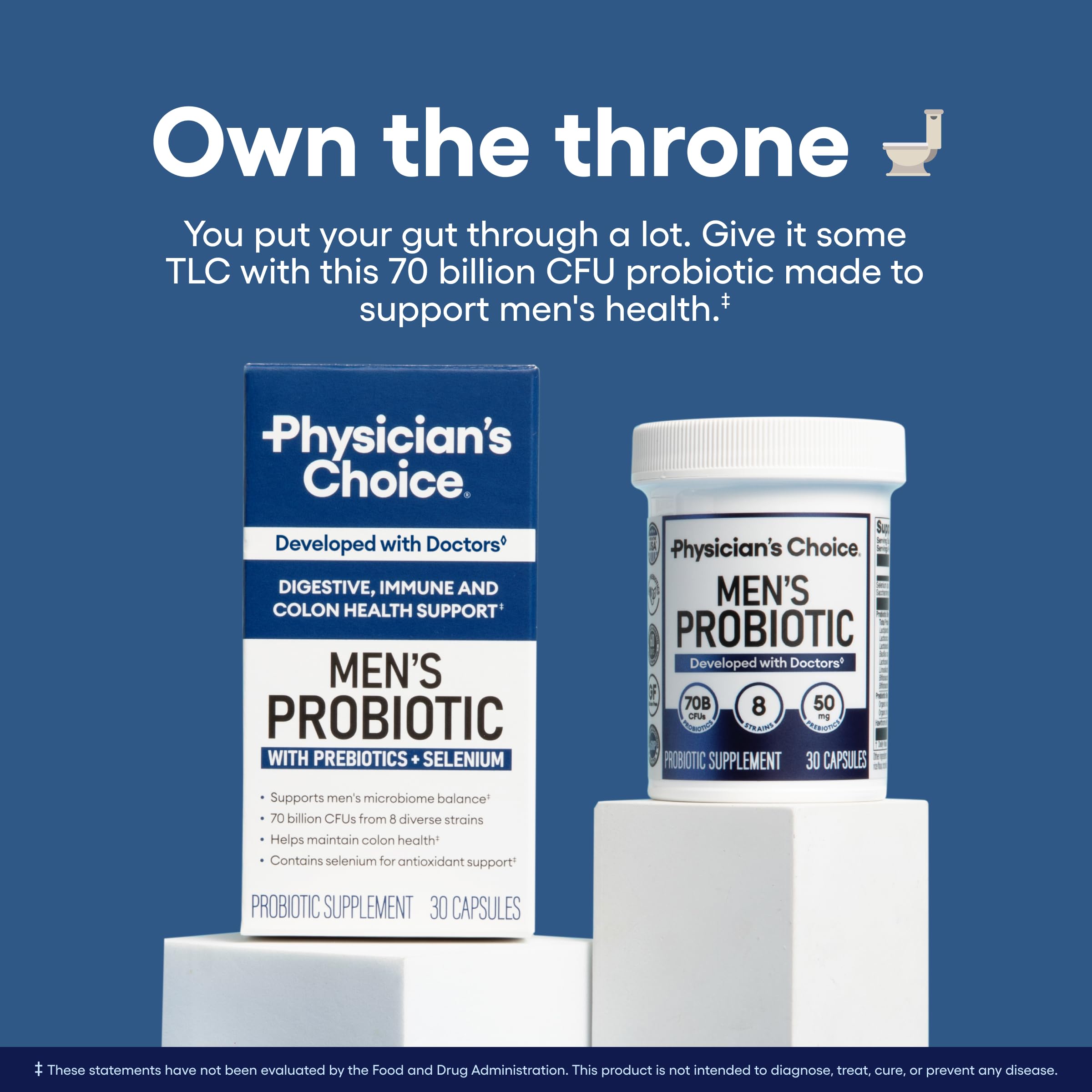 Physician's Choice Probiotics for Men - 70 Billion CFU - 8 Strains - w/Selenium & Organic Prebiotics - Supports Digestive Health, Microbiome, Colon, & Immune Health - Advanced Men's Probiotic - 30ct