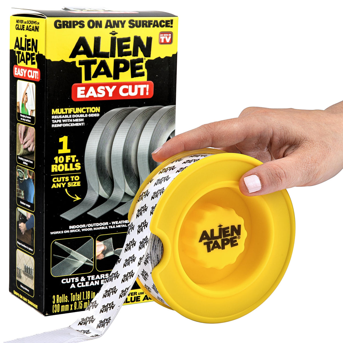 Alien Tape EZ Cut Easy Cut Double-Sided Mounting Tape, 10ft - Pre-Cut Grids for Hassle-Free Cutting, Strong Adhesive, Multi-Surface Use, No Scissors Needed, Perfect for Home & Office Projects