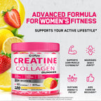 Creatine for Women, 5000mg Complex with Collagen & BCAAs, Vitamin B12 | 120 Ct Sugar-Free Creatine Gummies for Women, Creatine Monohydrate Supplements Pre-Workout Chewbles, Creatina Para Mujeres