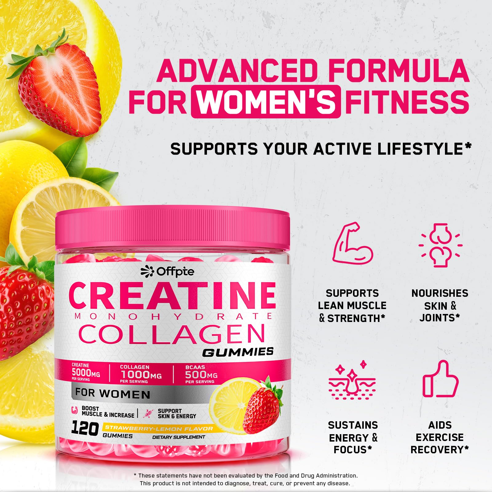 Creatine for Women, 5000mg Complex with Collagen & BCAAs, Vitamin B12 | 120 Ct Sugar-Free Creatine Gummies for Women, Creatine Monohydrate Supplements Pre-Workout Chewbles, Creatina Para Mujeres