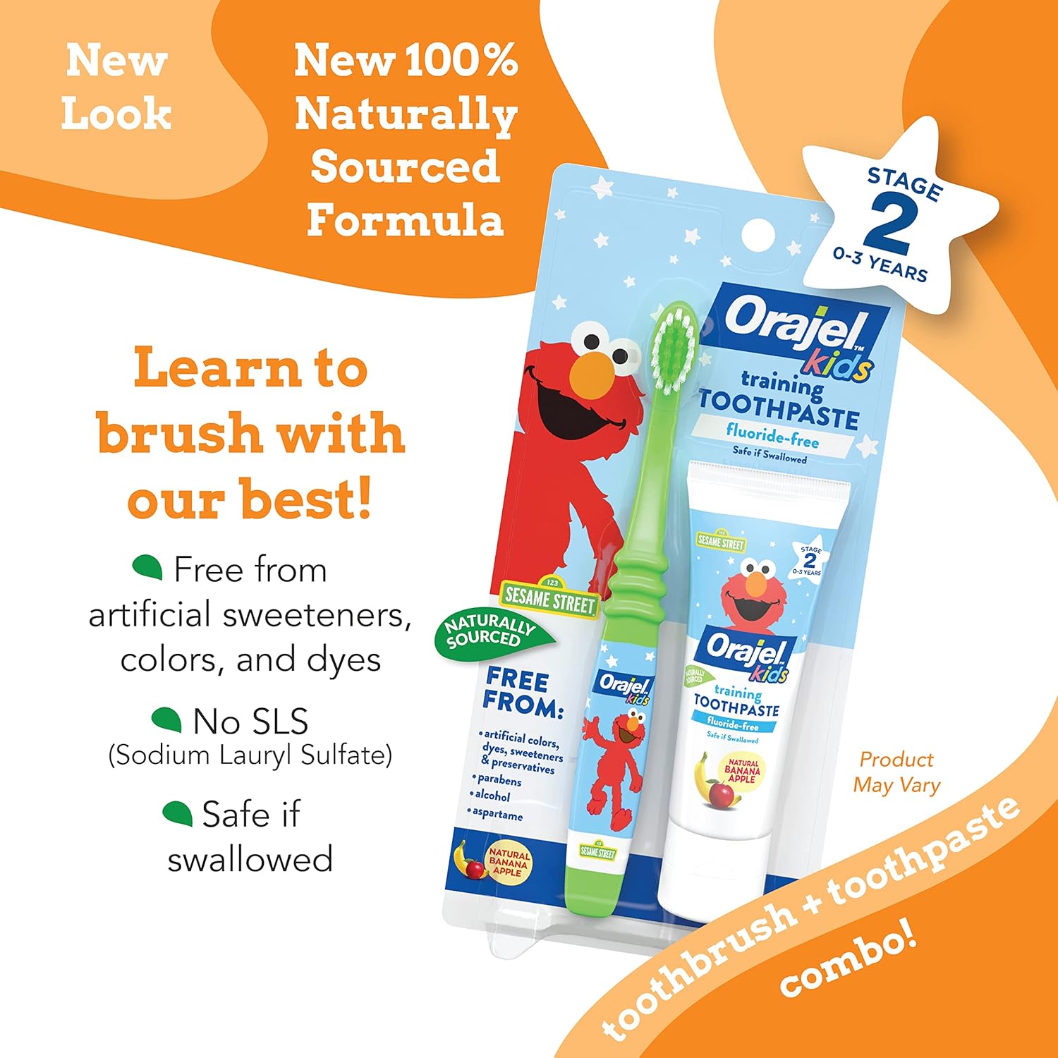 Buy now Orajel Elmo Fluoride-Free Tooth & Gum Cleanser with Toothbrush, Combo Pack, Banana Apple Flavored Non-Fluoride, 2 Piece Set at indiglob india