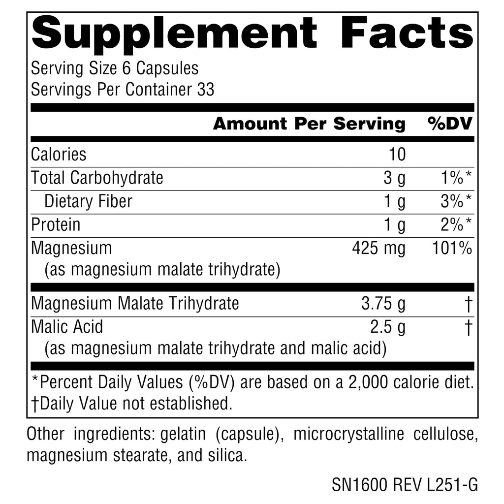 Source Naturals Magnesium Malate, 3750 mg per Serving - 200 Capsules | Support Muscles and Energy Production*