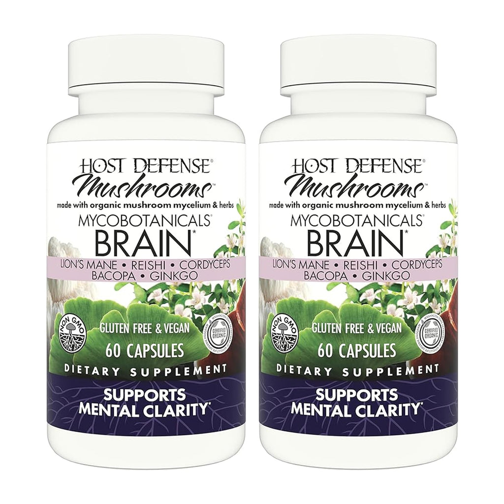 Host Defense MycoBotanicals Brain Support, 60 Capsules | Brain Support, Lion's Mane, Reishi and Cordyceps Mushroom, Herbal Supplement for Mental Clarity, Memory, and Focus Support
