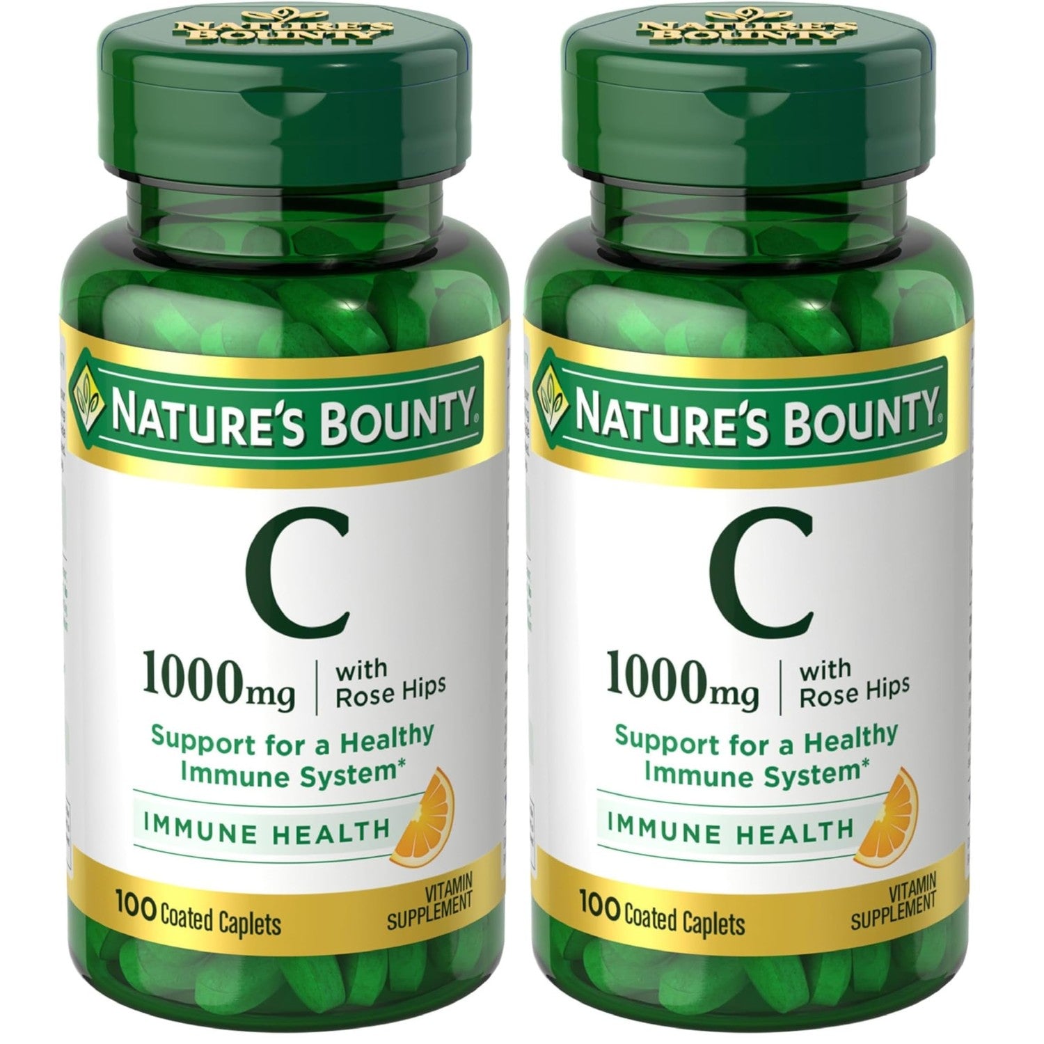 Nature's Bounty Vitamin C + Rose Hips, Vegetarian Caplets, 100 Count