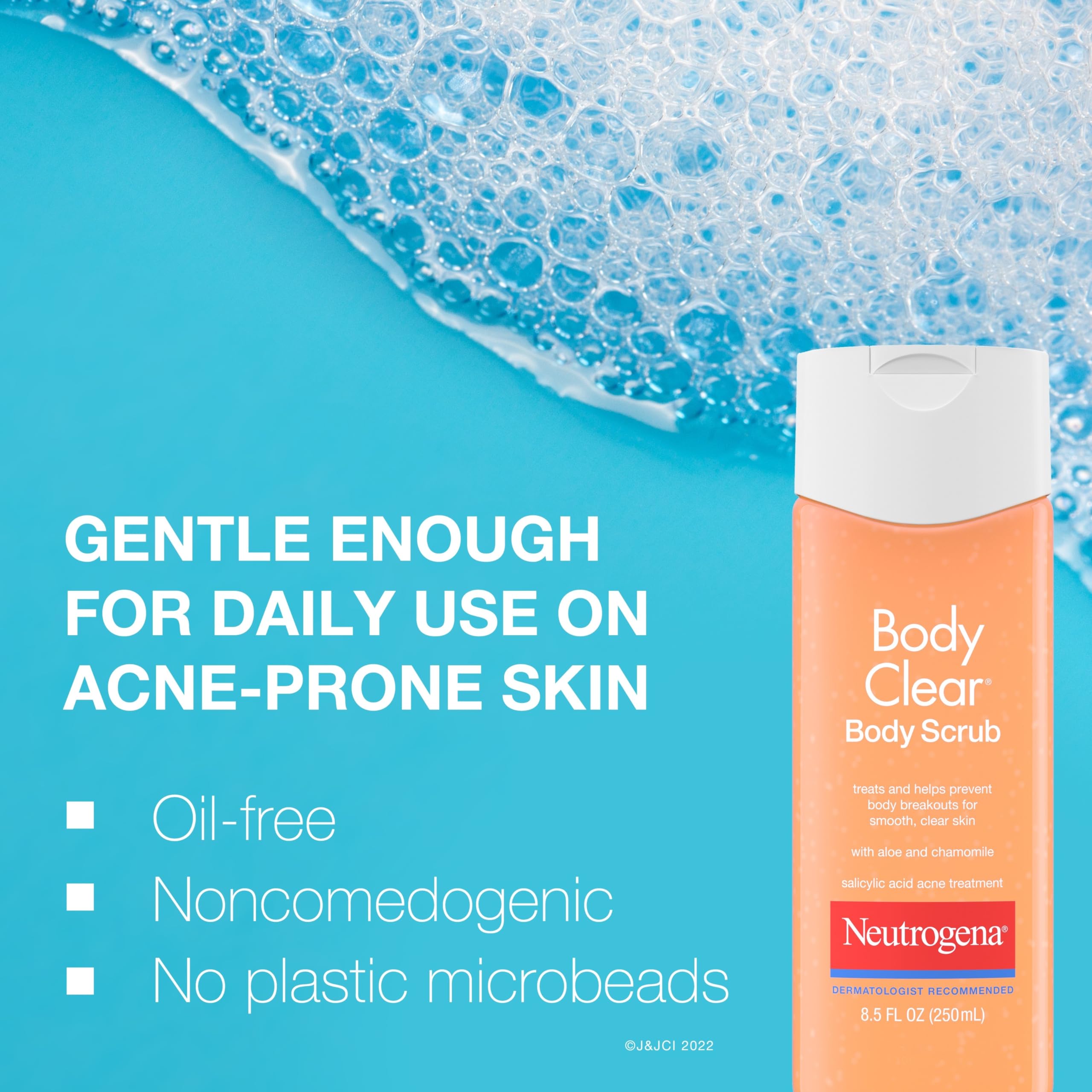 Neutrogena Body Clear Acne Body Wash & Exfoliating Scrub, 8.5 fl oz | 2% Salicylic Acid Cleanser, Chest Shoulder & Back Acne Treatment, Non-Comedogenic, Oil-Free Shower Gel