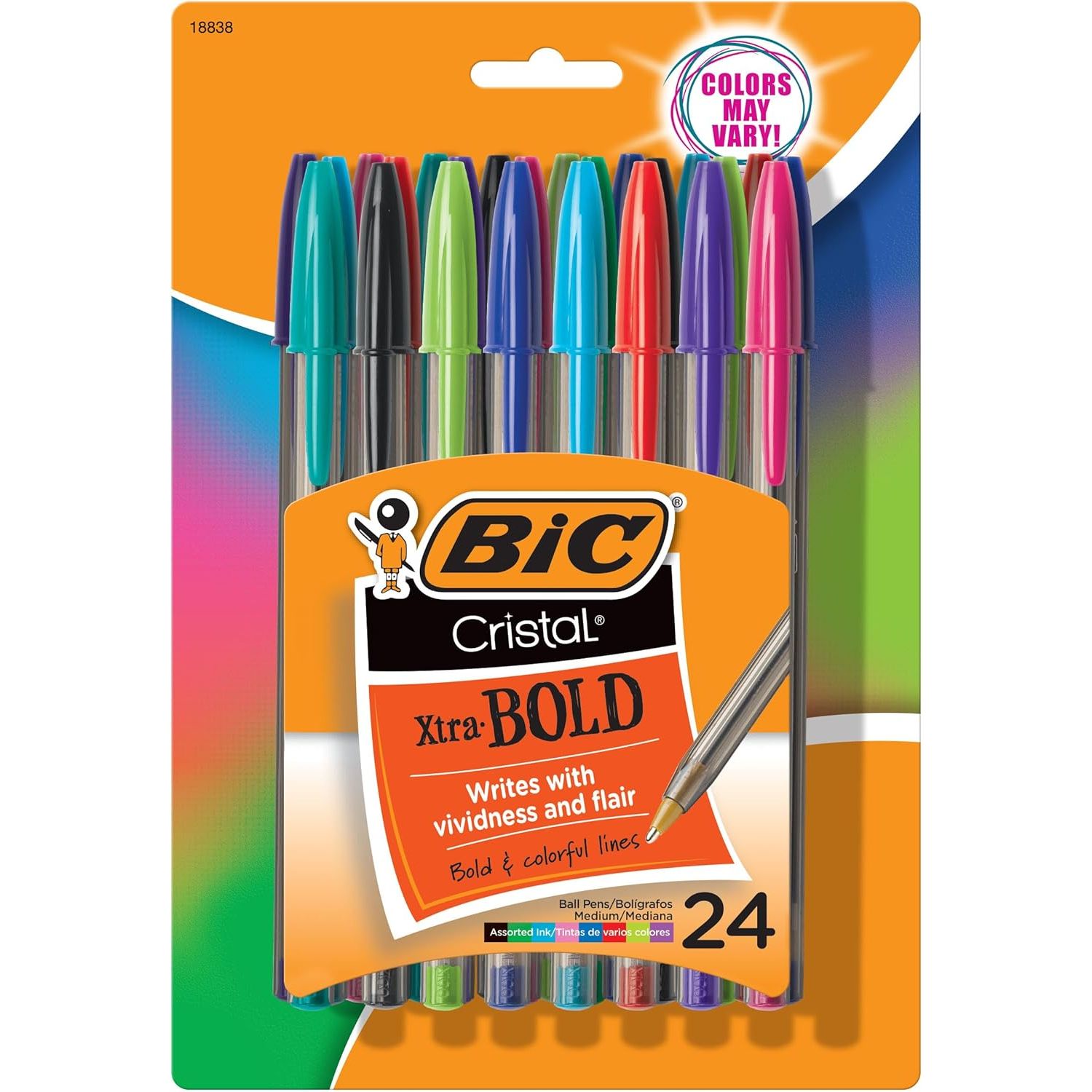 Buy now BIC Cristal Xtra Smooth Blue Ballpoint Pens, Medium Point (1.0mm), 24-Count Pack, Extra Smooth and Reliable Ballpoint Pens 24 Count (Pack of 1) Vivid Assorted Ink Colors Bold Point (1.6mm) at indiglob india