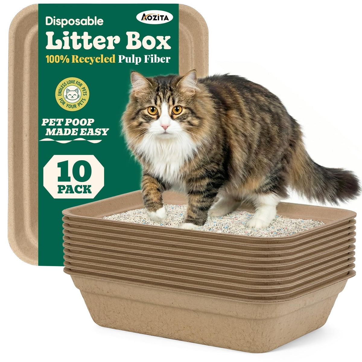10-Pack Disposable Litter Box for Kitty Cats, Thick & Leak-Proof, Eco-Friendly Travel & Home Litter Pan, No-Scrub for Cats