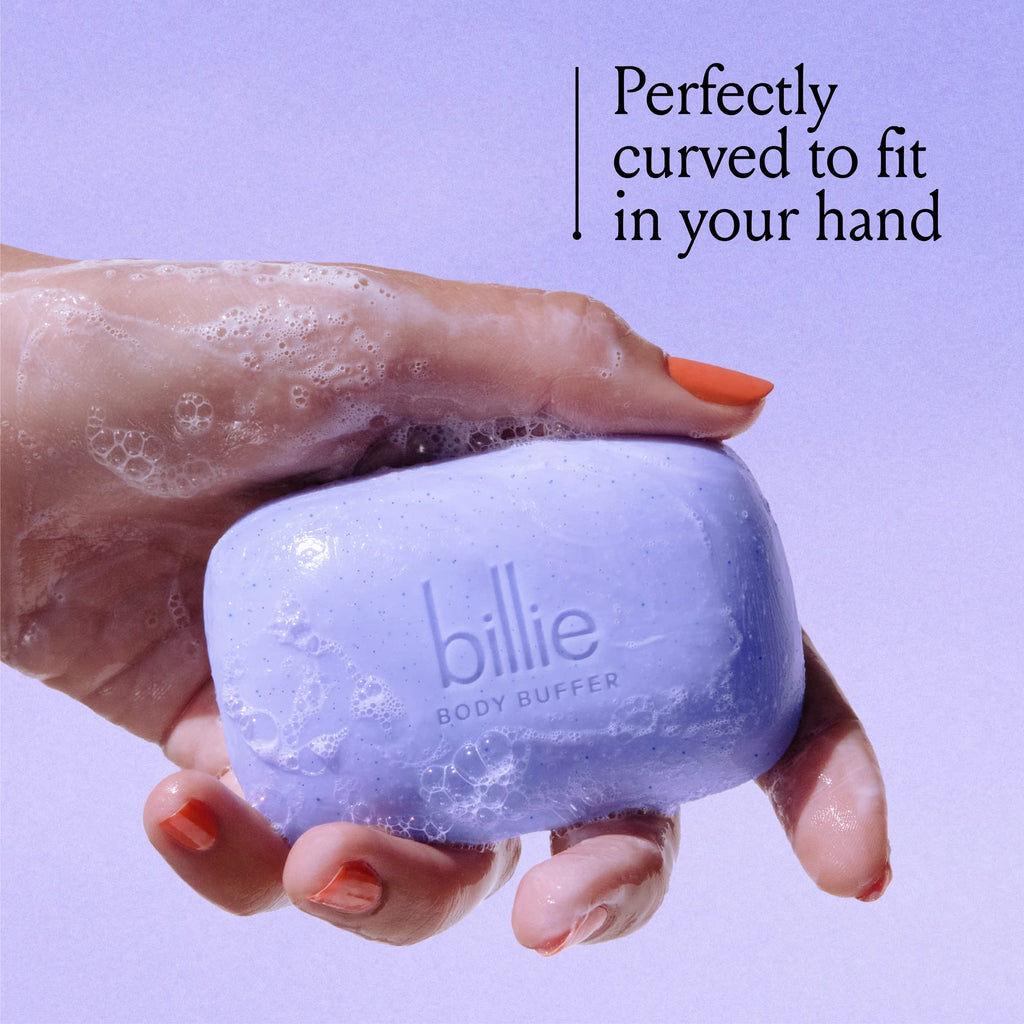 Billie Body Buffer, Pre-shave Body Exfoliator Bar, 3.5 oz | Pre shave exfoliator, hydrating and soothing aloe and shea butter, Jojoba and castor oil beads, Sensitive skin