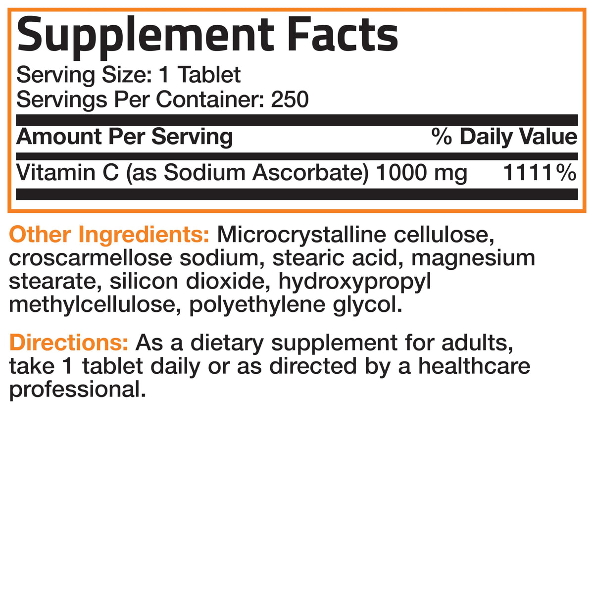 Bronson Non-Acidic Vitamin C 1000 mg as Sodium Ascorbate, 250 Tablets